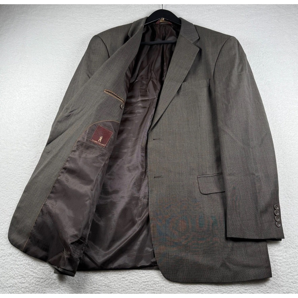 Cianni Cellini Charles 2B Sport Coat‎ Mens 43L Brown Dudley Glen Plaid Fine Wool
